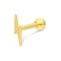 18K Gold Ohrbarbell mit Blitzdesign Goldenes Ohrbarbell mit Blitzdesign auf weißem Hintergrund