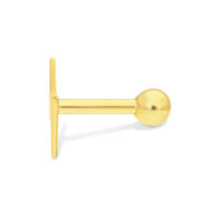 18K Gold Earbarbell mit Kugelaufsatz Goldener Earbarbell mit glänzender Kugel auf weißem Hintergrund