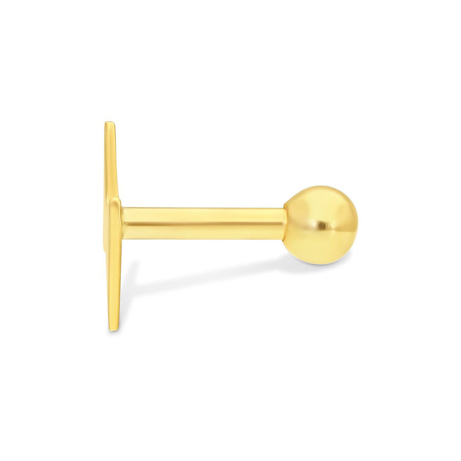 18K Gold Earbarbell mit Kugelaufsatz Goldener Earbarbell mit glänzender Kugel auf weißem Hintergrund