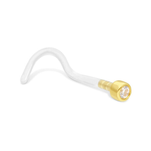Nasenstecker aus 18k Gold mit weißem Kristall auf weißem Hintergrund
