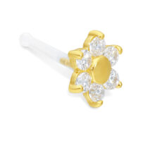 Goldener Nasenstecker mit klaren Kristallen in Blumenform, Bioplast-Stab