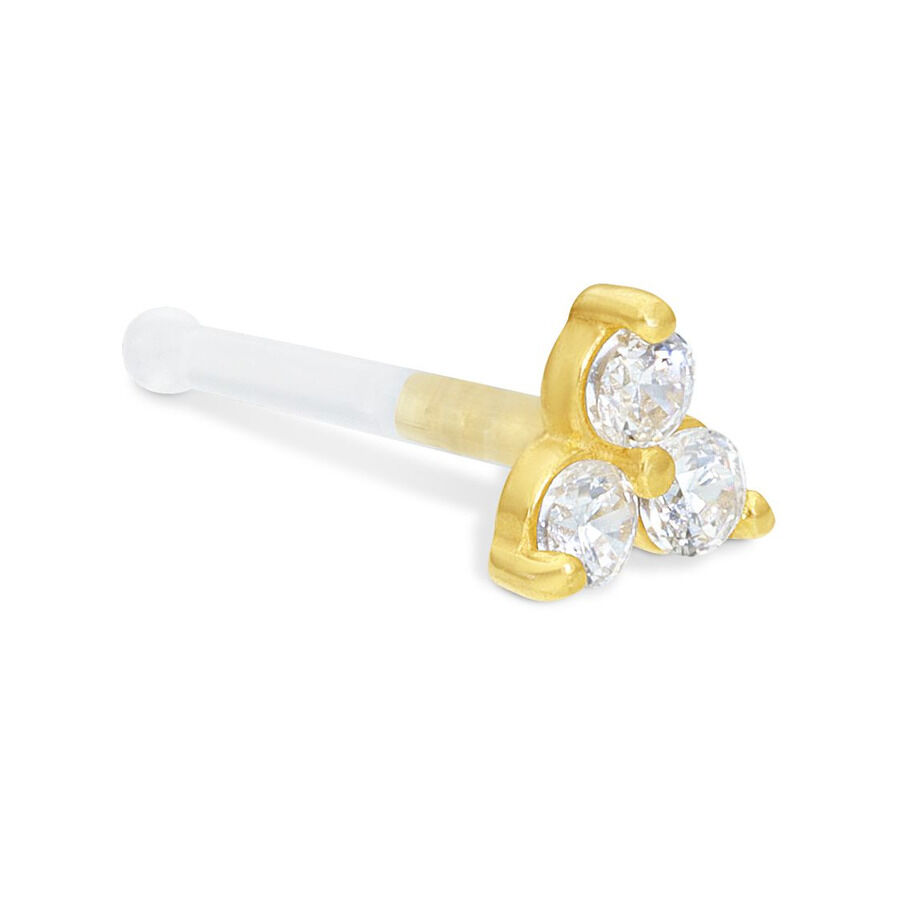 Goldener Nasenstecker mit drei klaren Kristallen auf weißem Hintergrund