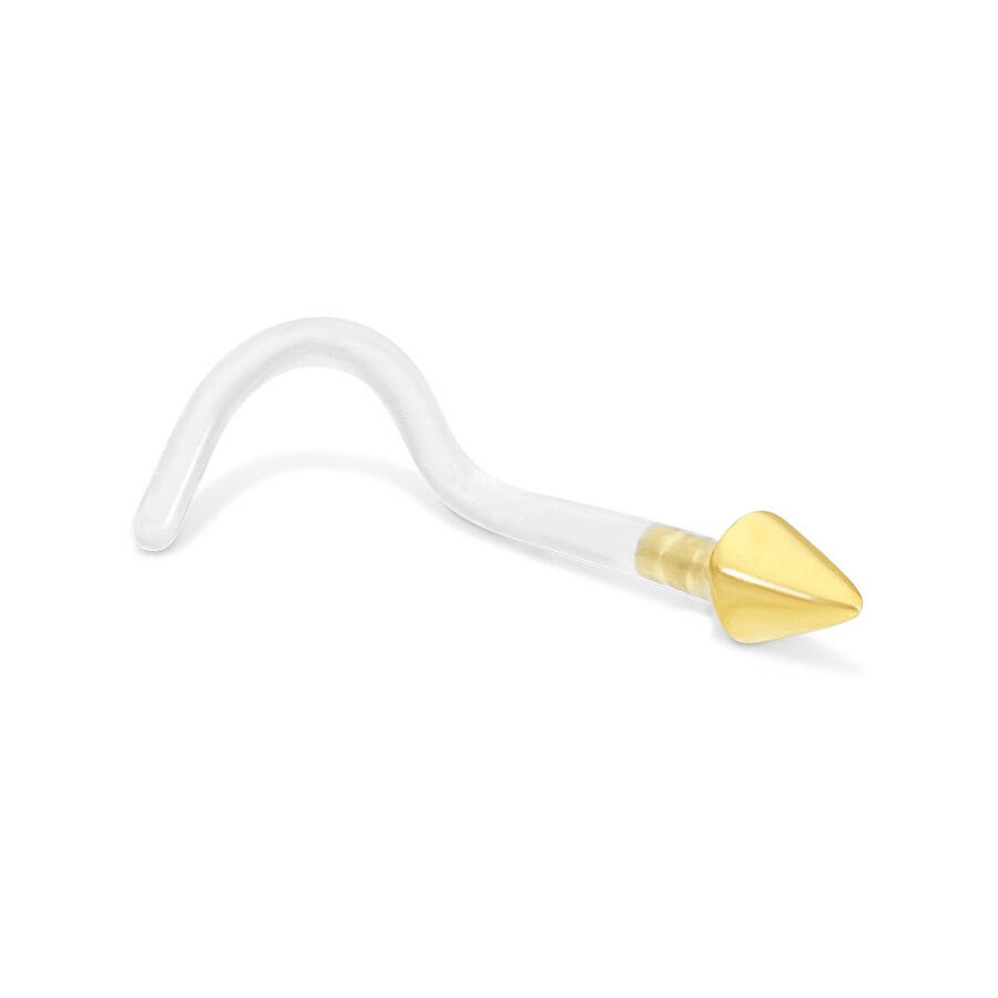 Nasenstecker aus 18k Gold mit konischem Bioplast-Design auf weißem Hintergrund