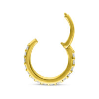 Goldener Piercingring mit funkelnden Diamanten auf weißem Hintergrund