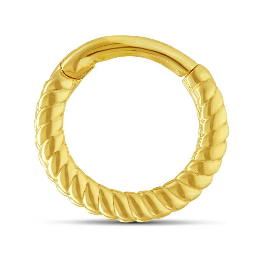 Goldener Scharnier Ring aus 14K Gold mit klaren Kristallen, auf weißem Hintergrund