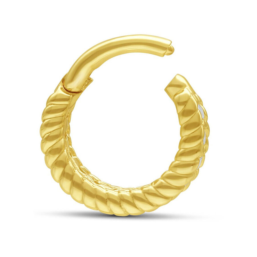 Goldener Klapp-Ring mit Kristallen, spiralförmiges Design, weißer Hintergrund