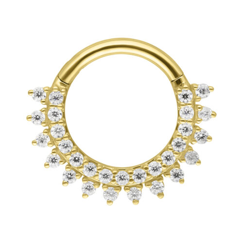 Goldener Septumring mit Moissanit-Steinen auf weißem Hintergrund