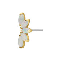 14K Gold Aufsatz mit synthetischem Opal Goldener Push Fit Aufsatz mit drei klaren Opalsteinen auf weißem Hintergrund