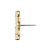 14K Gold Opal Aufsatz Push Fit Goldener Aufsatz mit synthetischen Opalen auf weißem Hintergrund