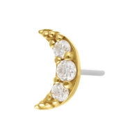 Goldener Halbmond-Aufsatz mit klaren Moissanit-Steinen auf weißem Hintergrund