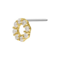 Goldener Push-Fit Aufsatz mit klaren Moissanit-Kristallen auf weißem Hintergrund