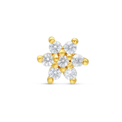 Goldener Blumenaufsatz aus 14K Gold mit klaren Kristallen auf weißem Hintergrund