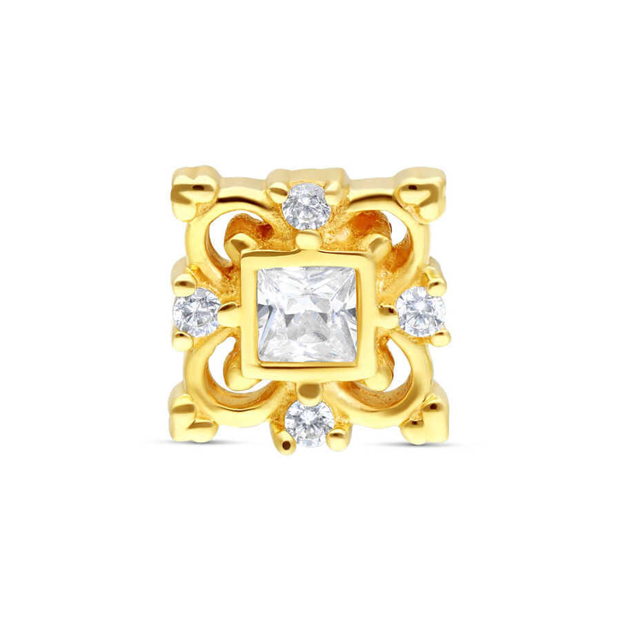 Goldener Aufsatz in Blumenform mit klaren Kristallen auf weißem Hintergrund