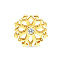 Goldener Schneeflockenaufsatz aus 14K Gold mit klarem Kristall auf weißem Hintergrund