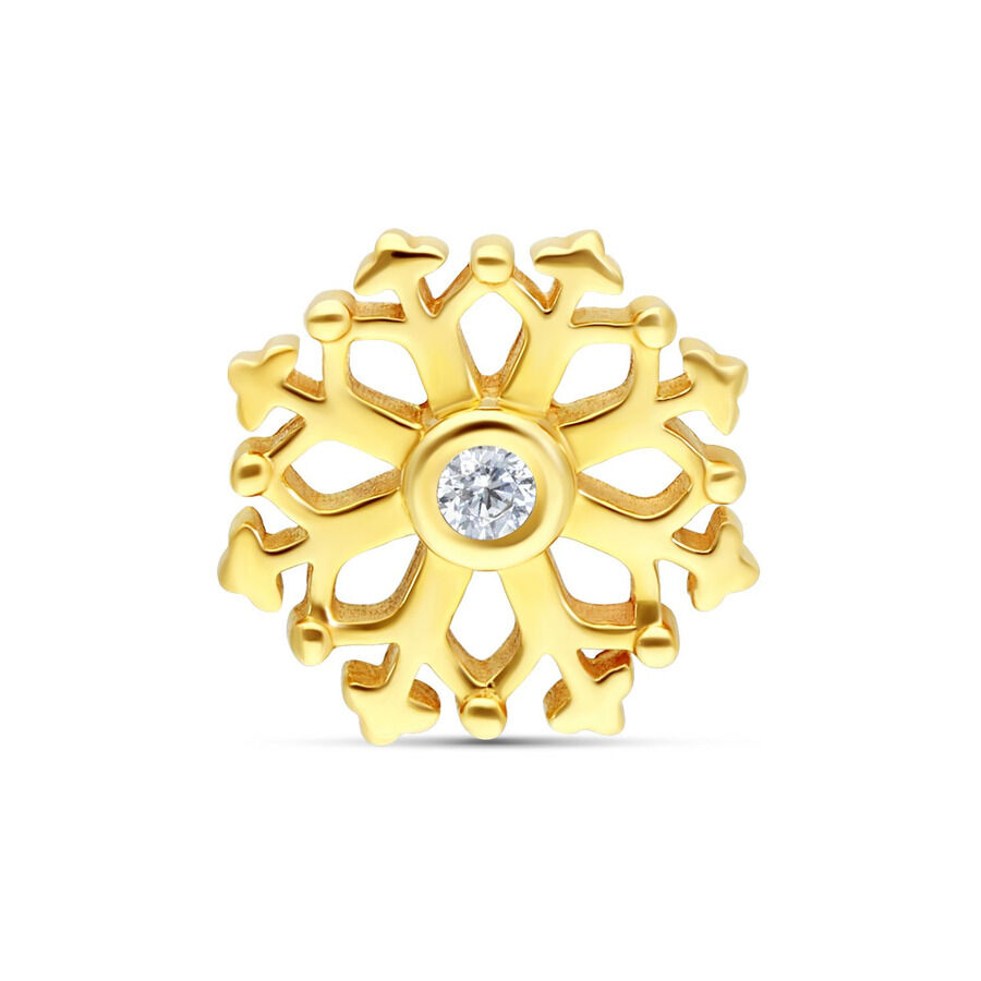 Goldener Schneeflockenaufsatz aus 14K Gold mit klarem Kristall auf weißem Hintergrund