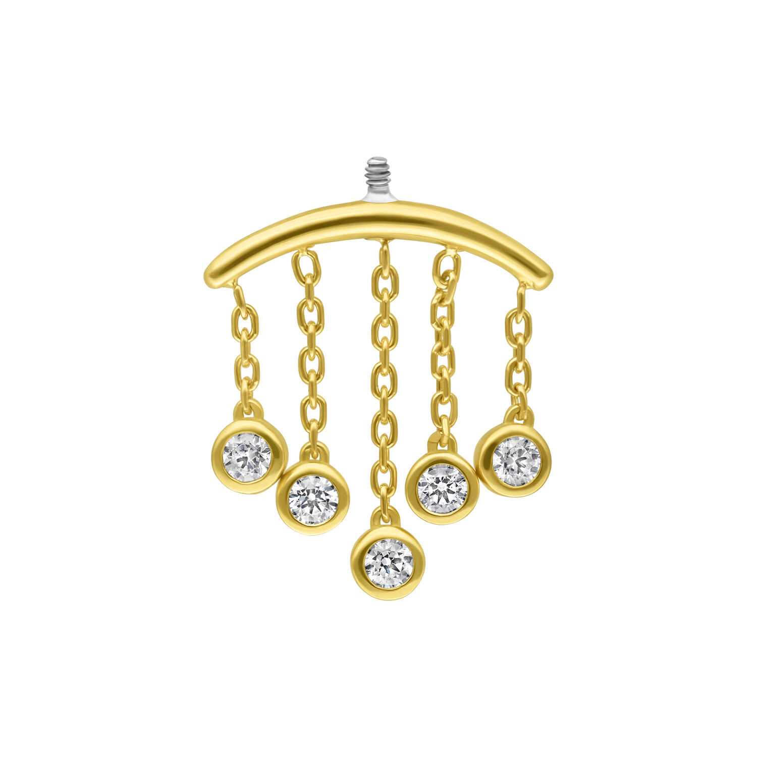 Goldener Helix Piercing-Aufsatz mit fünf klaren Kristallen auf weißem Hintergrund