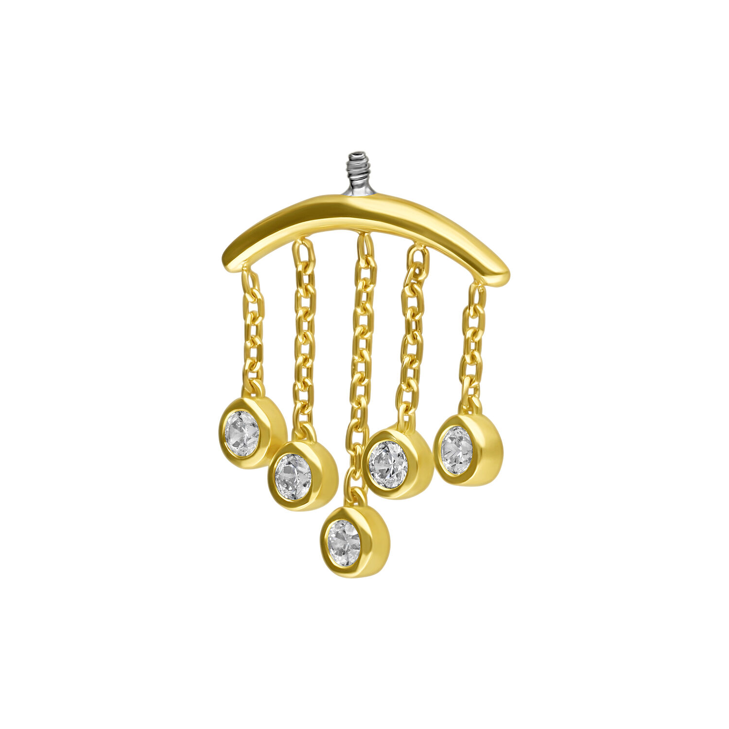 Goldener Helix Piercing Aufsatz mit fünf klaren Kristalltropfen an Ketten