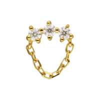 Goldener Aufsatz mit drei Moissanit-Steinen und Kettenanhänger auf weißem Hintergrund