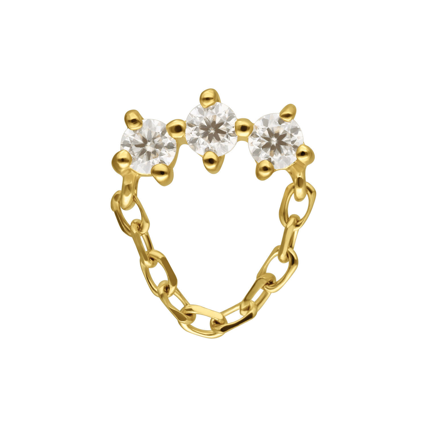 Goldener Aufsatz mit drei Moissanit-Steinen und Kettenanhänger auf weißem Hintergrund