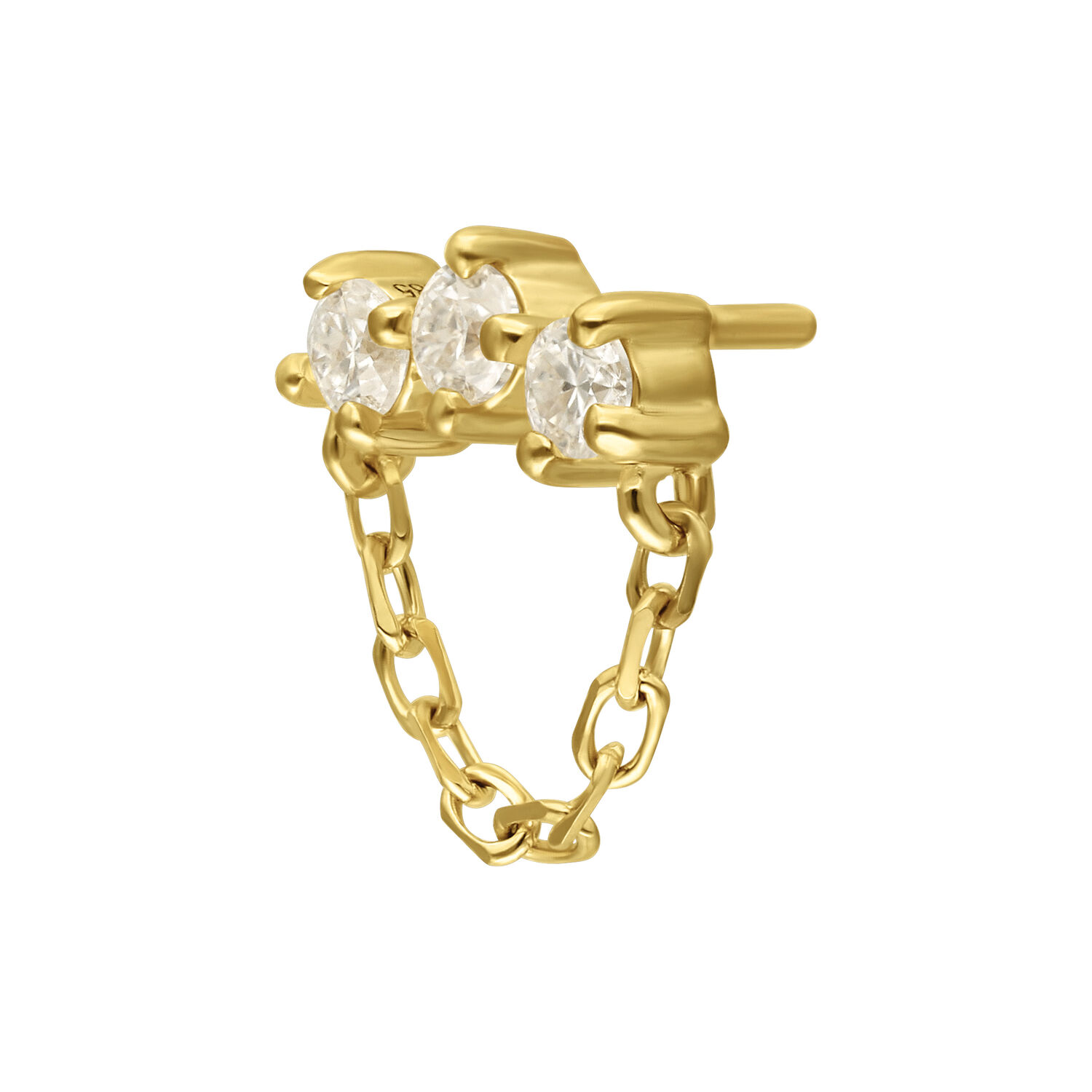 Goldener Aufsatz mit Moissanitsteinen und Kette auf weißem Hintergrund