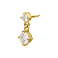 Goldener Aufsatz mit zwei klaren Moissanit-Steinen auf weißem Hintergrund