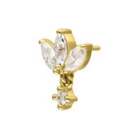 14K Gold Moissanit Lotus Aufsatz Goldener Lotus-Aufsatz mit Moissanit-Steinen auf weißem Hintergrund