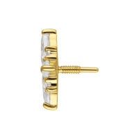 Seitliche Ansicht eines goldenen Moissanit Aufsatzes mit Innengewinde auf weißem Hintergrund