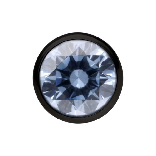 Schwarze Kristallkugel 3mm mit grau-blauem Kristall auf weißem Hintergrund