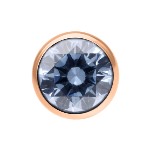 Kristallkugel in Grau-Blau mit roségoldenem Rand auf weißem Hintergrund