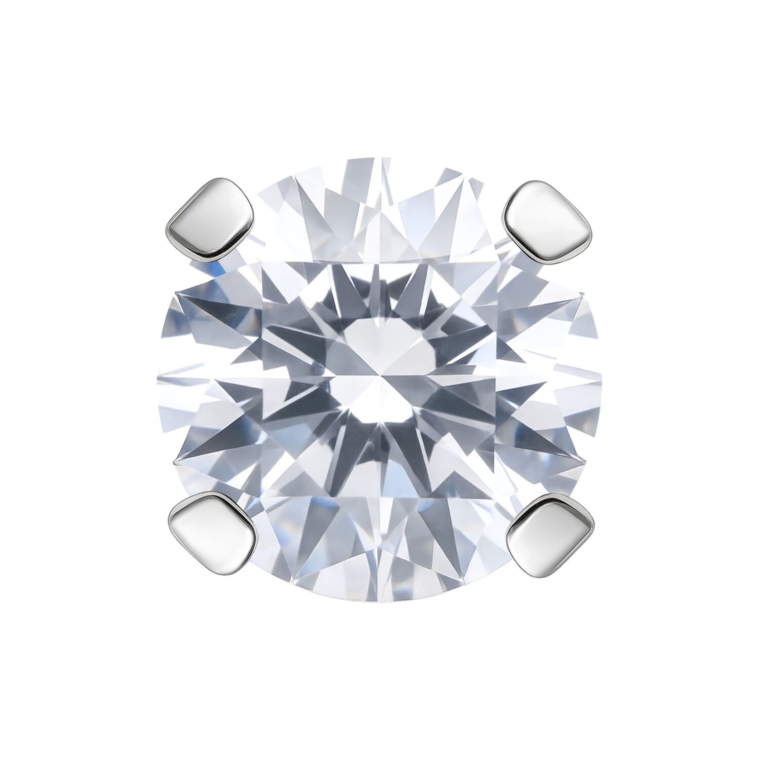 Silberfarbener Metallaufsatz mit klarem Kristall, Größe 2,5 mm, auf weißem Hintergrund