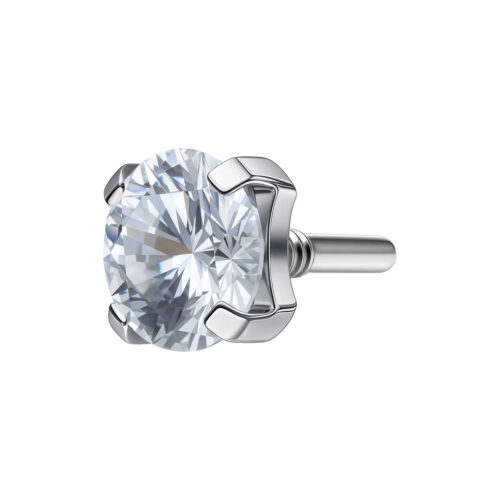 Silberner Labret-Aufsatz mit klarem Kristall auf weißem Hintergrund