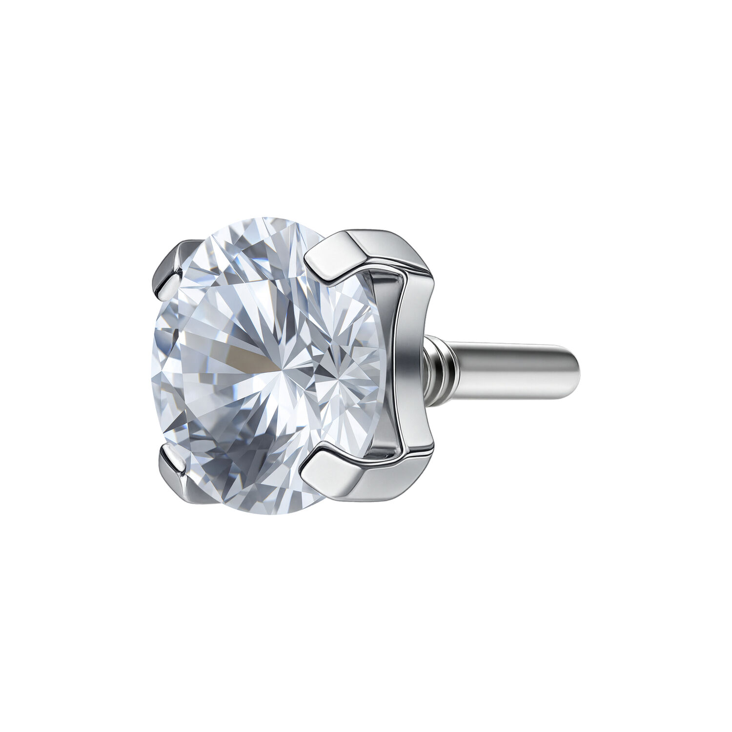 Silberner Labret-Aufsatz mit klarem Kristall auf weißem Hintergrund