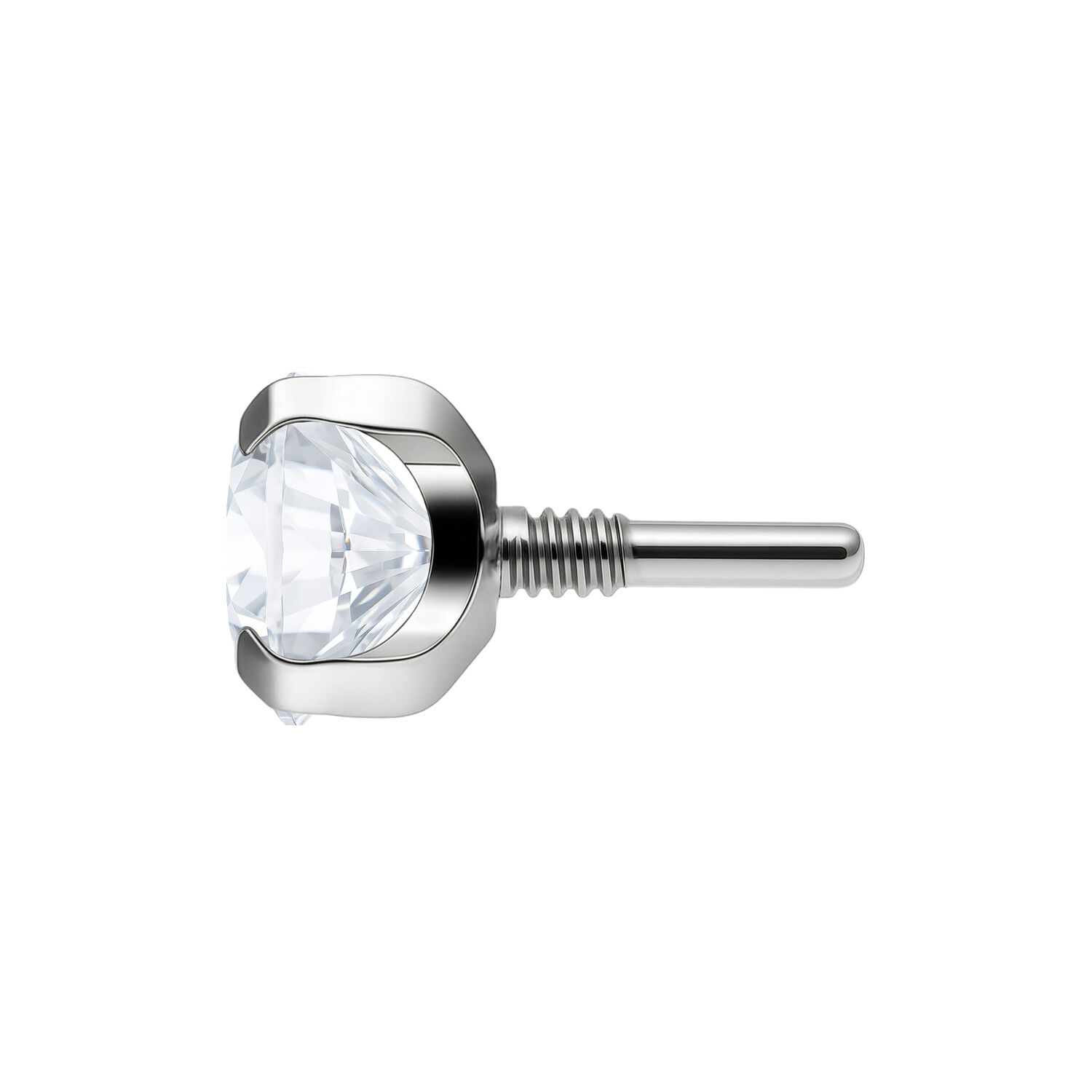 Silberner Prong Set Aufsatz mit kristallklarem Stein, 2.5 mm Größe, auf weißem Hintergrund