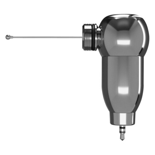 Silberne Tattoomaschine in Seitenansicht auf weißem Hintergrund