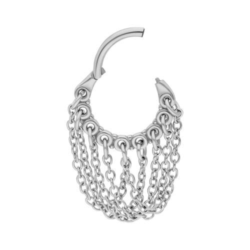 Silberner Piercingring mit gedrehten Ketten auf weißem Hintergrund