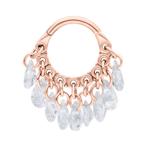 Roségoldener Piercing-Clicker mit hängenden klaren Kristallen