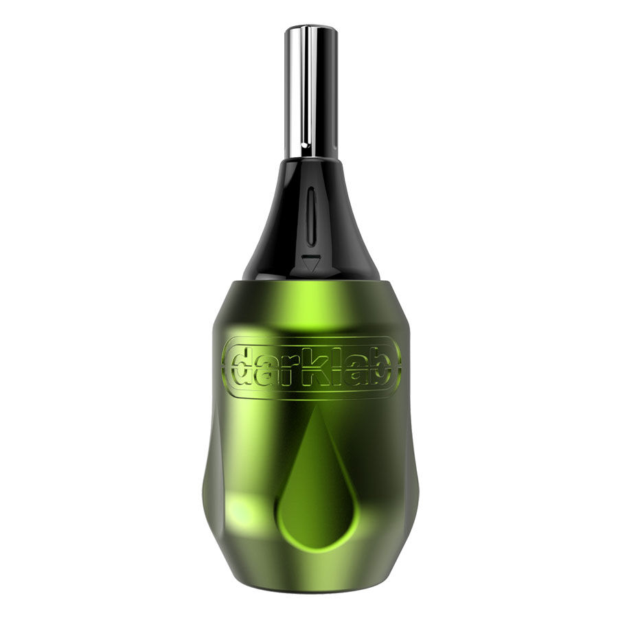 Hellgrüner Tattoo-Griff Darklab Click Ergo 32 MM vor weißem Hintergrund