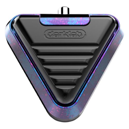 Dreieckiger Fußschalter aus Aluminium, schwarz mit pink-blauen Akzenten