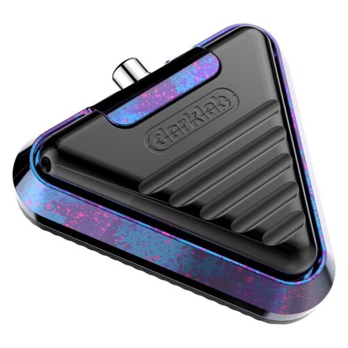 Delta Footswitch in dreieckiger Form, schwarz mit pink-blauen Akzenten, Aluminium