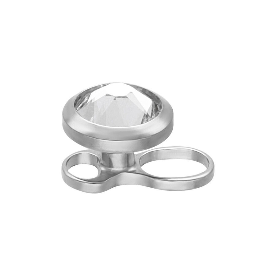 Silberner Dermal Anchor aus Titan mit klarem Kristall auf weißem Hintergrund