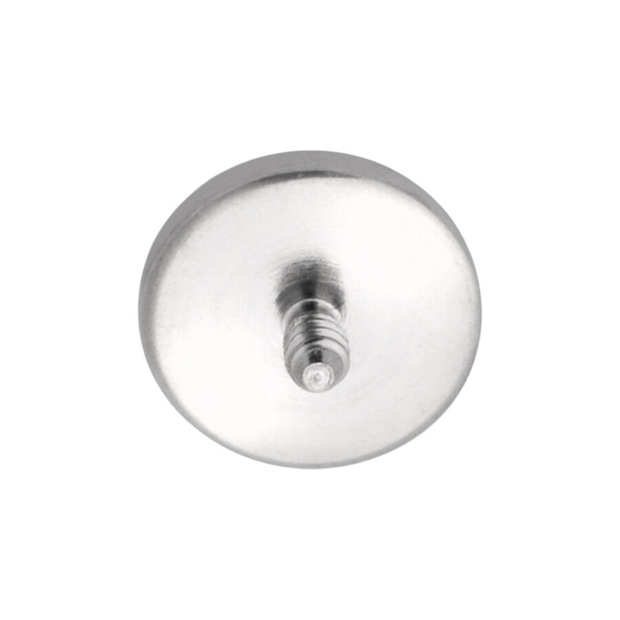 Silberner Titan Micro Disc Piercingaufsatz Silberner Micro Disc Piercingaufsatz aus Titan mit Außengewinde vor weißem Hintergrund