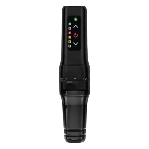 Schwarze FK Irons Microbeau Flux Mini Tattoomaschine auf weißem Hintergrund