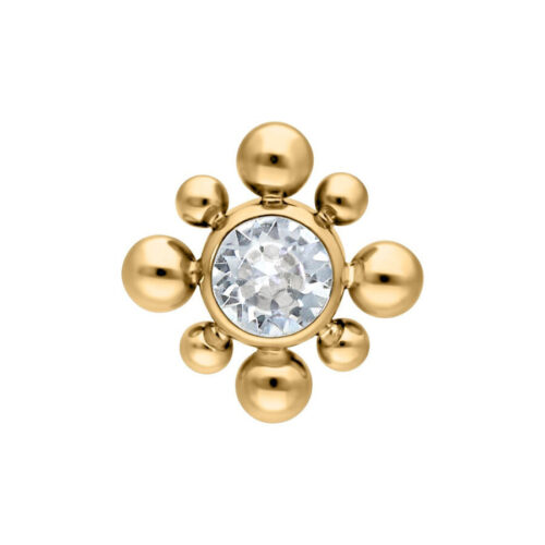 Goldener Titan Piercing-Aufsatz mit Kristall, 3,0 mm Größe, auf weißem Hintergrund