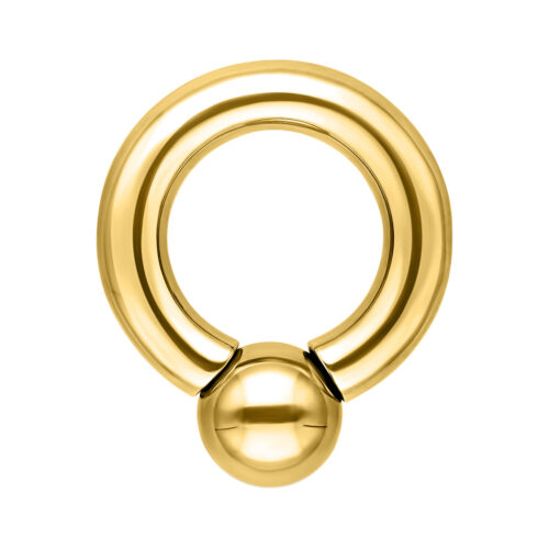 Goldener Schraubring aus Titan, Stärke 4mm, Innendurchmesser 12mm, Kugelgröße 8mm auf weißem Hintergrund