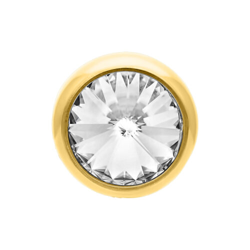 Goldener Titan-Piercingaufsatz mit klarem Kristall auf weißem Hintergrund