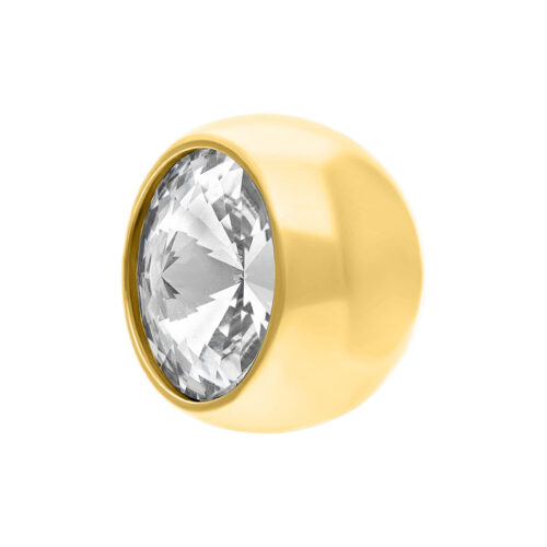 Goldener Titan Aufsatz mit klarem, facettiertem Kristall auf weißem Hintergrund