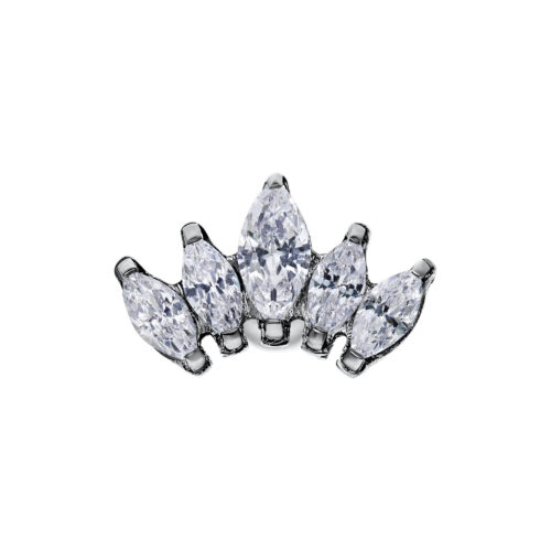 Silberner Ohr Barbell mit fünf klaren Kristallen auf weißem Hintergrund