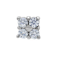 Silberfarbener Kristallaufsatz mit vier klaren Kristallen auf weißem Hintergrund