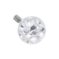 Weißer Piercing Aufsatz mit kristallklaren Steinen, 3,0 mm Kugel, 0,8 mm Gewinde