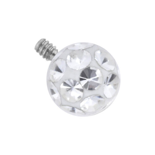 Weißer Piercing Aufsatz mit kristallklaren Steinen, 3,0 mm Kugel, 0,8 mm Gewinde